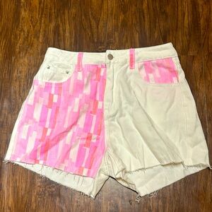Pink Design Denim Shorts